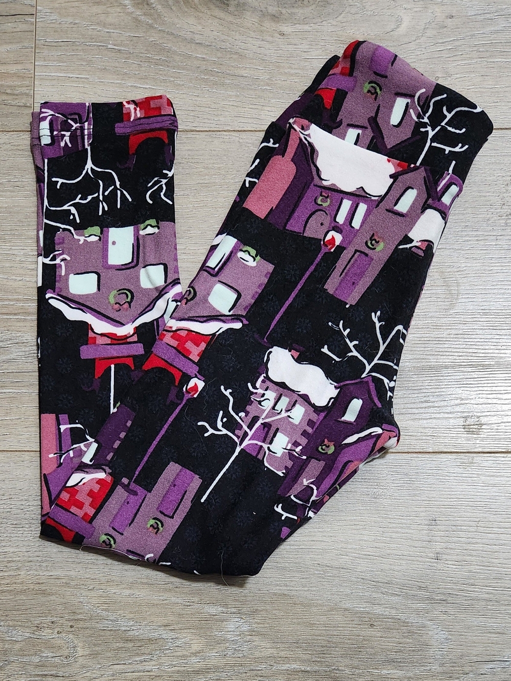 LuLaRoe Kids Purple & Black Printed Leggings